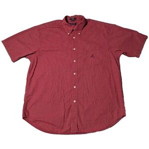 VTG NAUTICA Men Size XL Red Check Cotton Button-Up Short Sleeve Pocket‎ Shirt